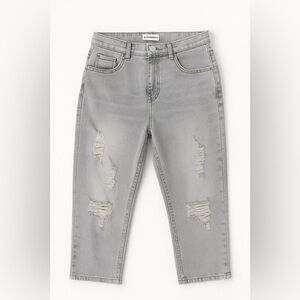 Manfinity Distressed Gray Jeans | Ripped Knee Casual Denim